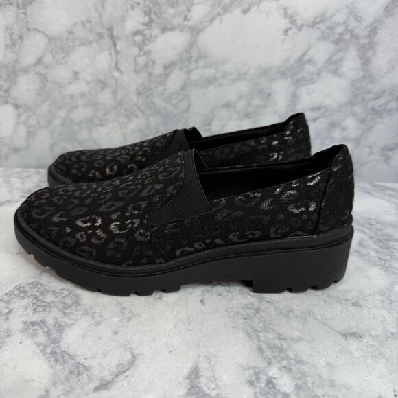 Clarks Black Leopard Print Loafers - Picture 2 of 8